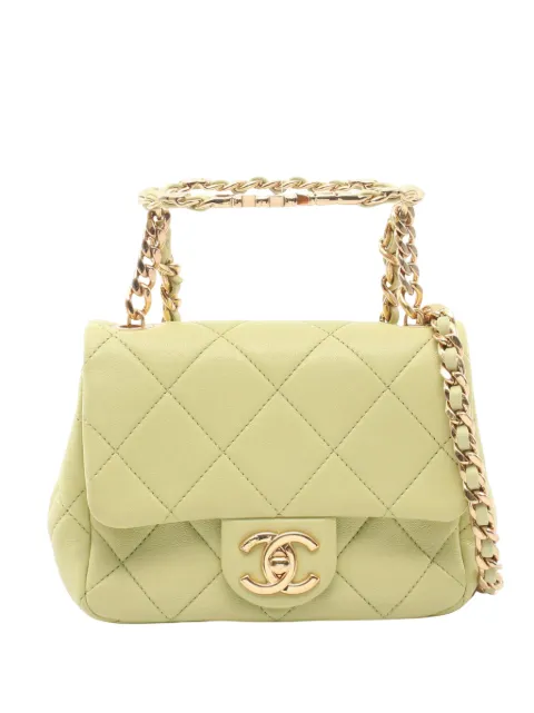 CHANEL Pre-Owned 2021-2026 Mini Quilted Lambskin Oval Logo Chain Top Handle Flap crossbody bag Green 8ZI0Z3P1ZZZRK5P6