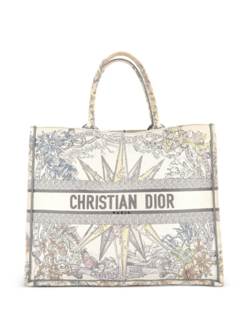 Christian Dior Pre-Owned Book Embroidered Canvas Large tote bag Grey DMABJH7FUPF3N7T2