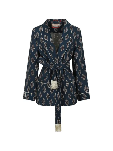 F.R.S For Restless Sleepers geometric-print belted jacket Blue GA000357TE00909196