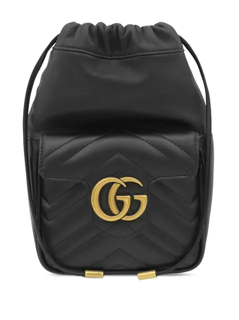 Gucci Pre-Owned 2016-2026 Mini GG Marmont Matelasse Calfskin Front Pocket bucket bag Black FBM2M4HCV6KWCZ67