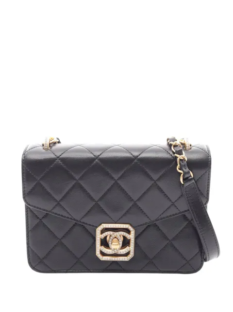 CHANEL Pre-Owned 2021-2026 Mini Quilted Lambskin Crystal Geometric CC Frame Flap crossbody bag Black HJIHORKTNOBWM7DB