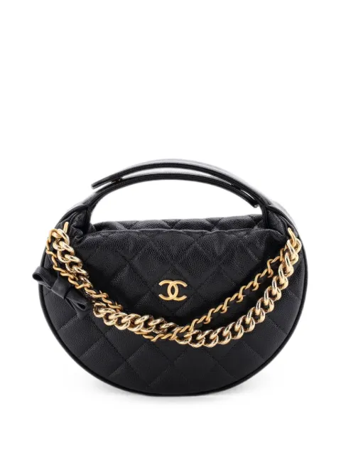 CHANEL Pre-Owned Double Chain Bow Pouch Quilted Caviar Mini hobo bag Black 2OK595SDLH8V8KYV