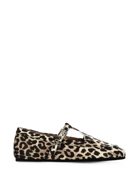 GANNI leopard-print buckle-fastening ballet flats Neutrals D1020023