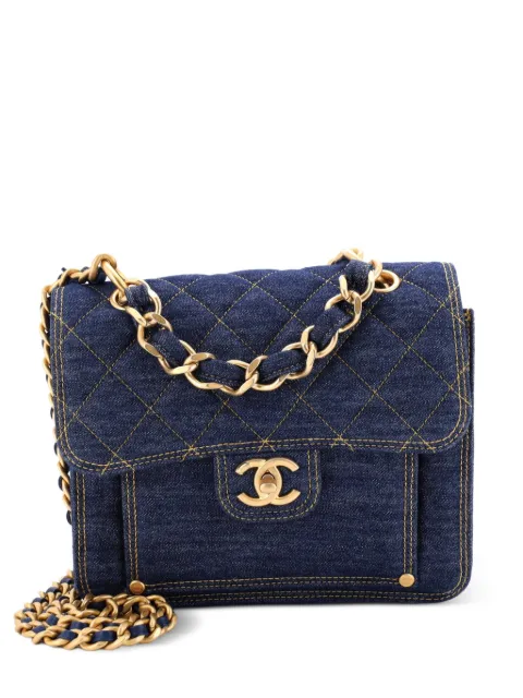 CHANEL Pre-Owned Double You CC Flap Bag Quilted Denim Medium shoulder bag Blue PNBEB9MLGZZEWNGE