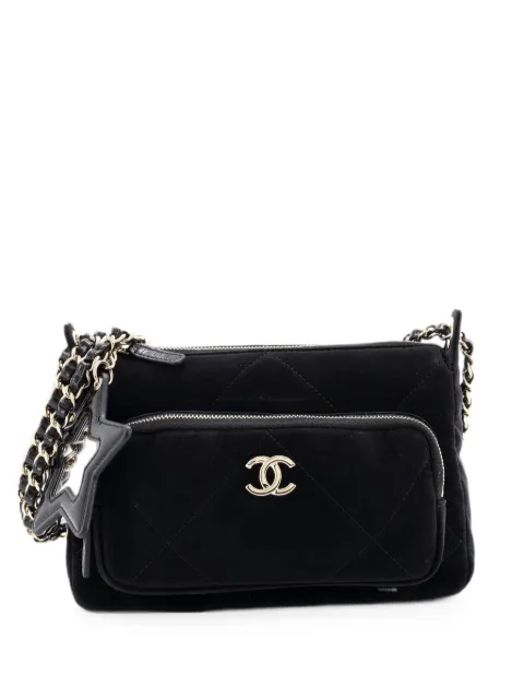 CHANEL Pre-Owned 25 Clutch With Chain Quilted Velvet Effect Nylon and Shiny Crumpled Calfskin Small shoulder bag Black WATQDFCB9SFF58EI
