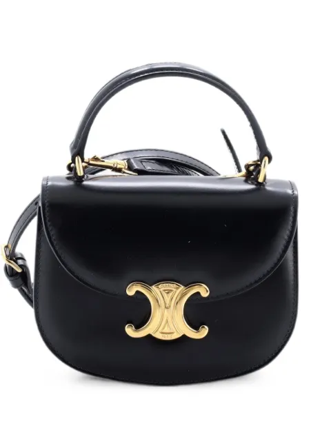 Celine Pre-Owned Triomphe Besace Clea Top Handle Flap Bag Leather Mini satchel Black SSJQ3JWFQWOKULB1
