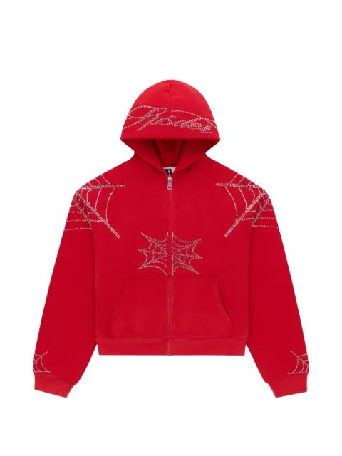 SP5DER rhinestone-embellishment hoodie Red SP5DER498