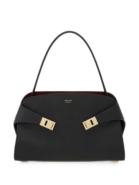 Ferragamo Hug hook-and-eye leather tote bag Black 219816