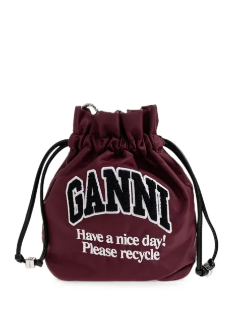 GANNI logo-patch drawstring bucket bag Red B301035212310