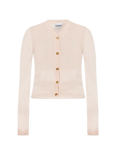 GANNI pointelle-knit logo-button cardigan Pink A1160007