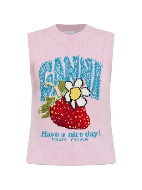 GANNI strawberry intarsia-knit vest Pink A11800112678