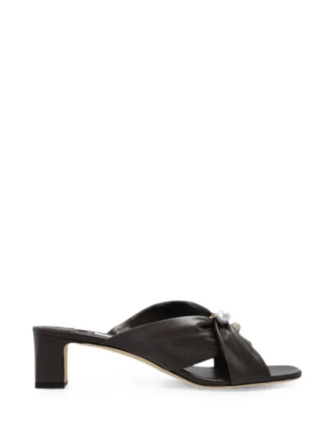 Jimmy Choo Rafi pearl-embellished leather sandals Brown RAFI45GVR