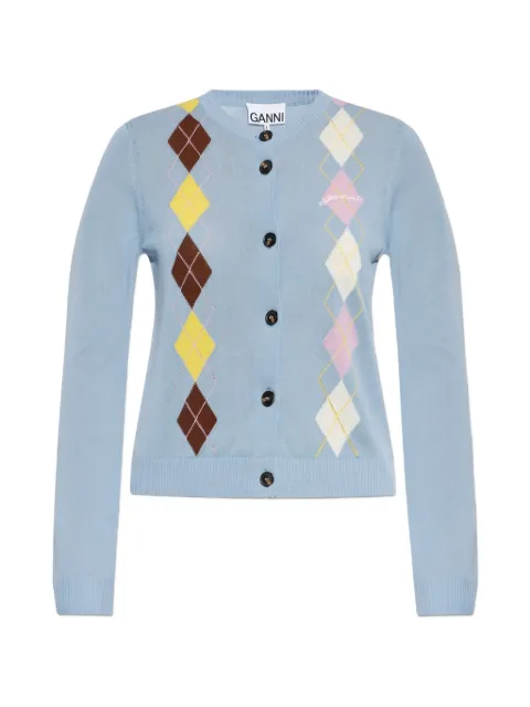 GANNI argyle-pattern cotton cardigan Blue A116000912111