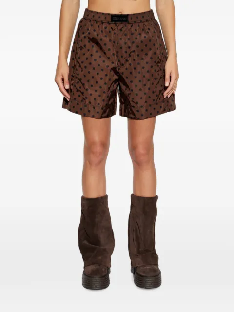 GANNI polka-dot logo-patch shorts Brown A1110093