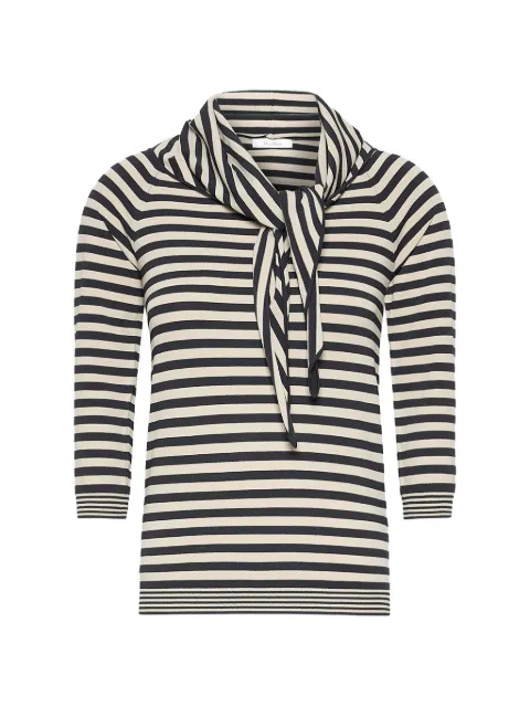 Max Mara striped tie-neck quarter-sleeve top Black 2621366071600