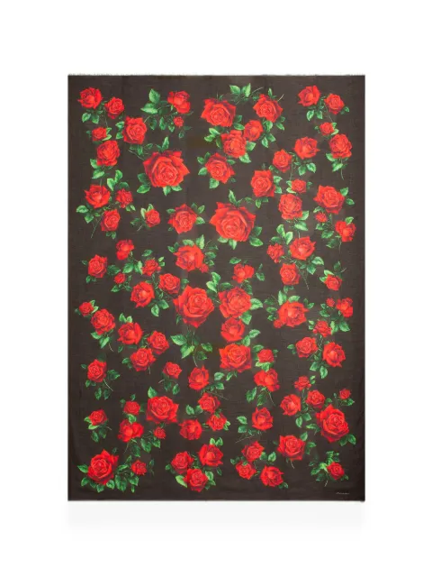 Dolce & Gabbana rose-print frayed scarf Brown FS184AGDDW5