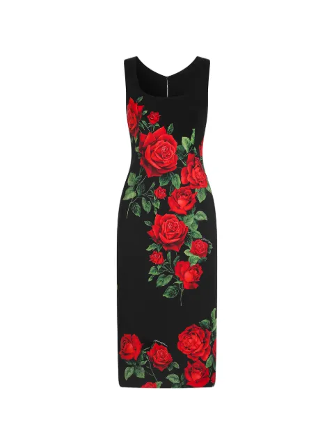 Dolce & Gabbana rose-print sleeveless midi dress Black F622MTFSA9R