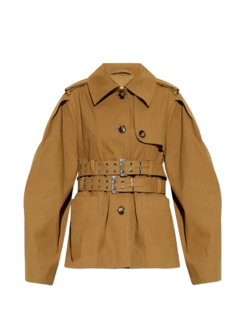 GANNI double-belted pleated-sleeve coat Brown A101019612004