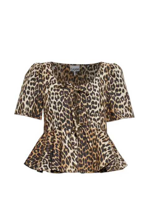 GANNI leopard-print peplum blouse Neutrals A1040444