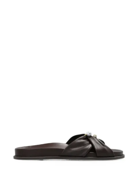 Jimmy Choo Rafi pearl-embellished leather sandals Brown RAFIFLATGVR