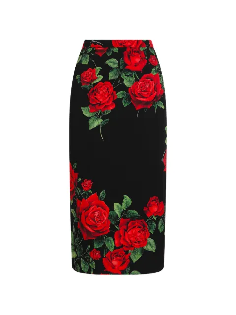 Dolce & Gabbana rose-print pencil midi skirt Black F4CSJTFSA9R