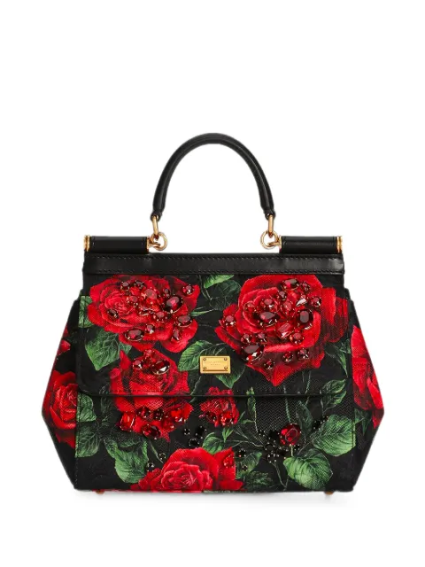 Dolce & Gabbana medium Sicily rose-print crystal-embellished tote bag Black BB6003BX778