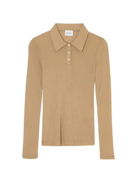 Closed long-sleeve polo top Neutrals C9576442C22