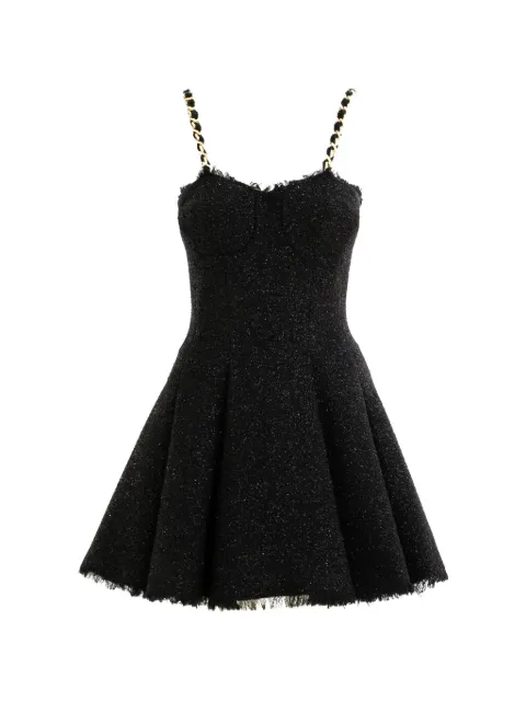 Balmain chain-link-strap frayed-edge mini dress Black HF1R2302WD65