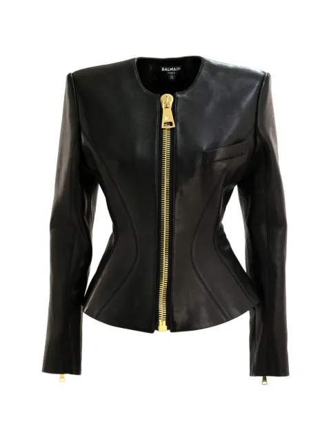Balmain zip-up leather jacket Black HF1SK691LC62