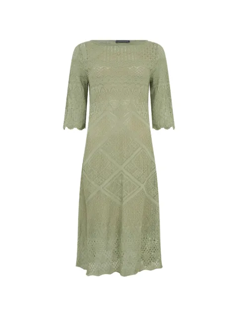 Alberta Ferretti crochet-knit three-quarter sleeve midi dress Green A04891600