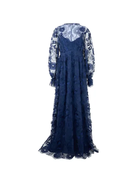 Alberta Ferretti floral-embroidered long-sleeve maxi dress Blue A04321637