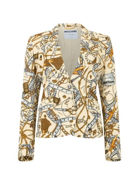 Moschino sewing-print slim-fit jacket Neutrals A05345555