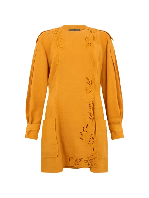 Alberta Ferretti broderie-anglaise long-sleeve mini dress Yellow A04041629