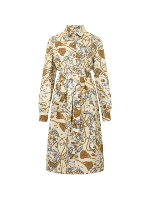 Moschino graphic-print belted long-sleeve dress Neutrals J04035556