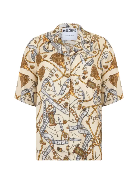 Moschino graphic-print short-sleeve silk shirt Neutrals A02215556