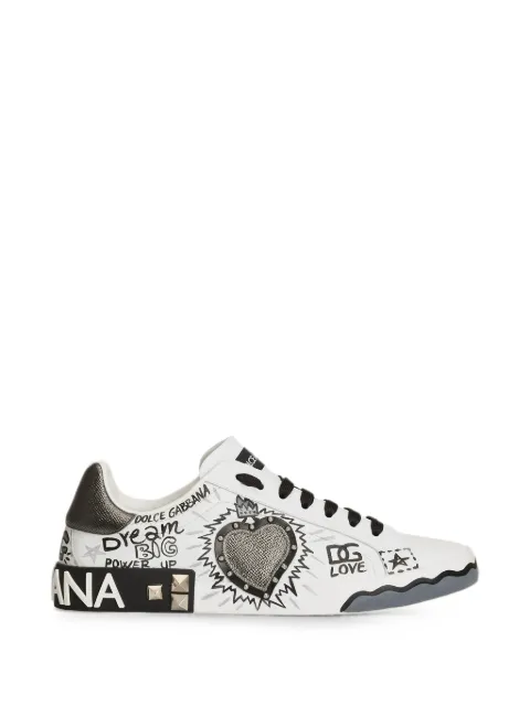 Dolce & Gabbana Portofino embellished heart-patch low-top sneakers White CS2466A0986