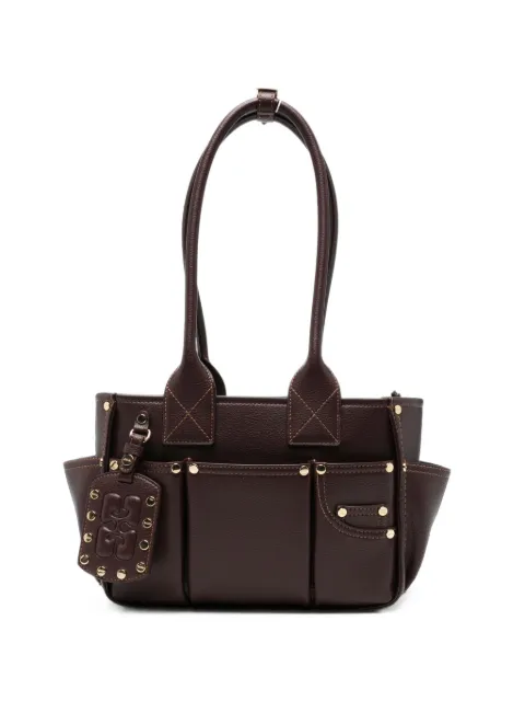 GANNI Posy studded leather shoulder bag Brown C2080034
