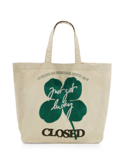 Closed embroidered logo-patch tote bag Neutrals C9041176A20