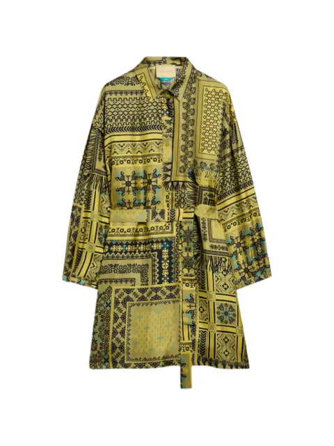 MOMONÌ Uma printed-silk blouson mini dress Yellow 266MMODR06126601MO
