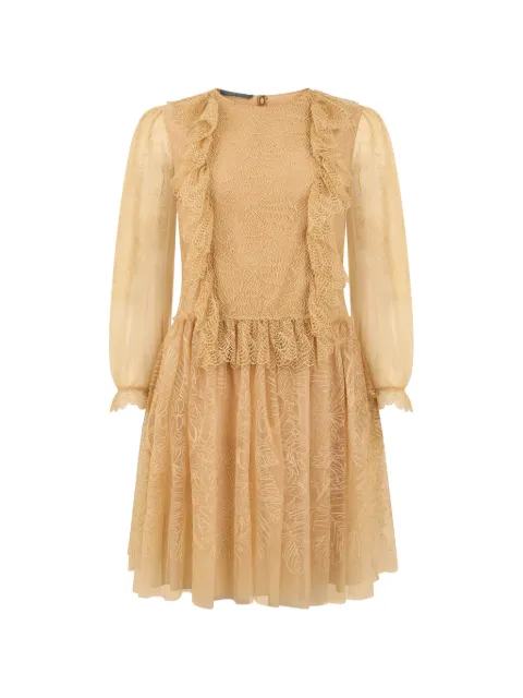 Alberta Ferretti lace-trimmed ruffled mini dress Neutrals A04541666