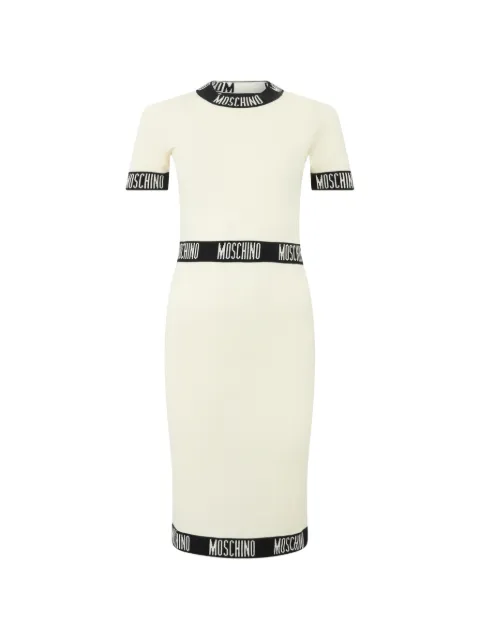 Moschino logo-trim virgin wool midi dress Neutrals A04925400