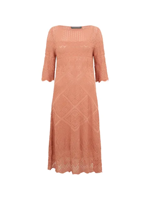 Alberta Ferretti crochet-knit three-quarter sleeve midi dress Orange A04891600