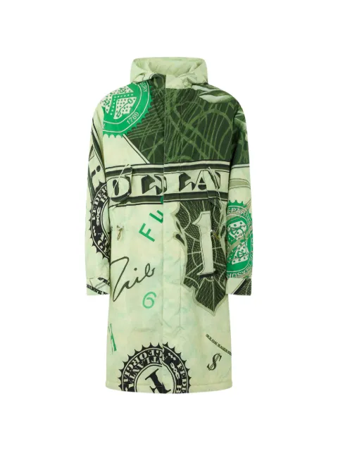 Moschino banknote-print hooded coat Green A06177051