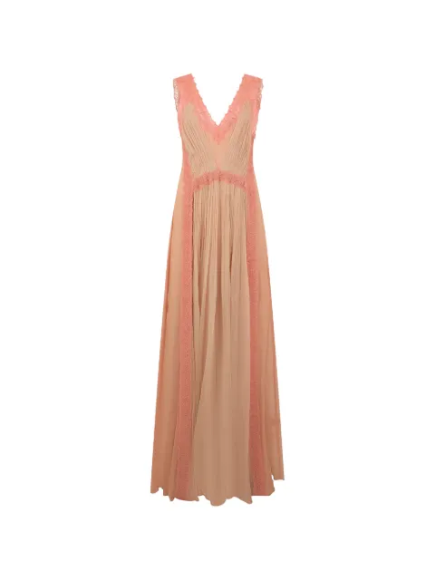 Alberta Ferretti lace-trim pleated evening dress Pink A04211614