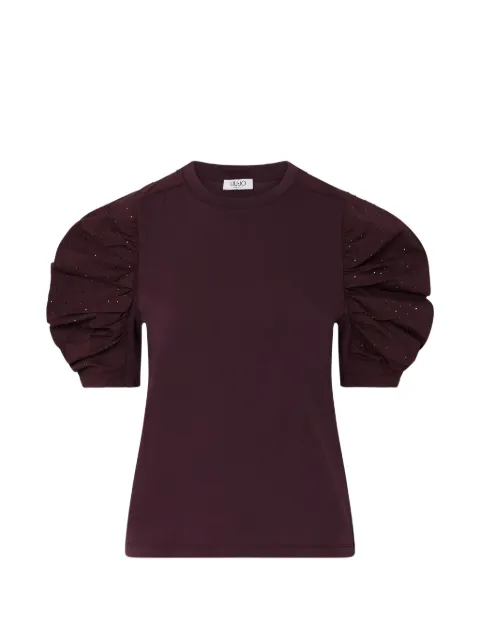 LIU JO bi-material T-shirt with puff sleeves Purple WF6131JS904