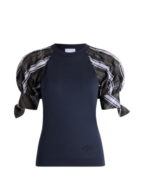 Patou check-print tie-sleeve T-shirt Blue JE2579999692N