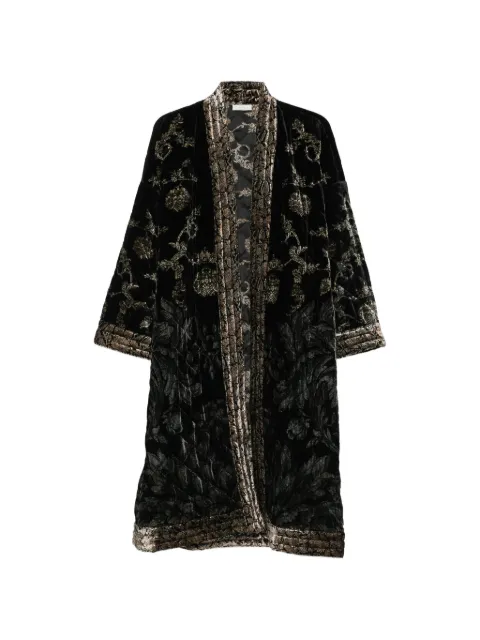 Pierre-Louis Mascia floral-print velvet-effect coat Black KANDOXKM11944101519583