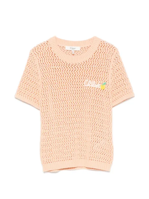 Chloé crochet-knit logo-embroidered top Orange CH26AMP20800
