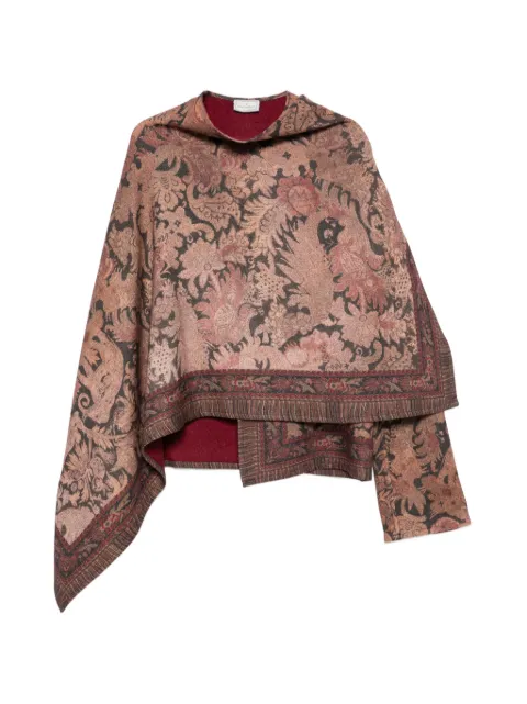 Pierre-Louis Mascia floral-print asymmetric-hem cape Brown PANCAKESWMA10636