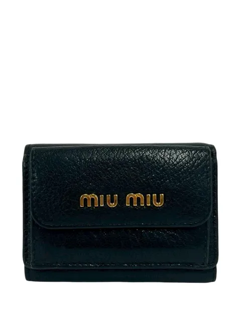 Miu Miu Pre-Owned 2010-2026 Leather Logo Trifold Wallet small wallets Black W4Z94J3EA911J77O